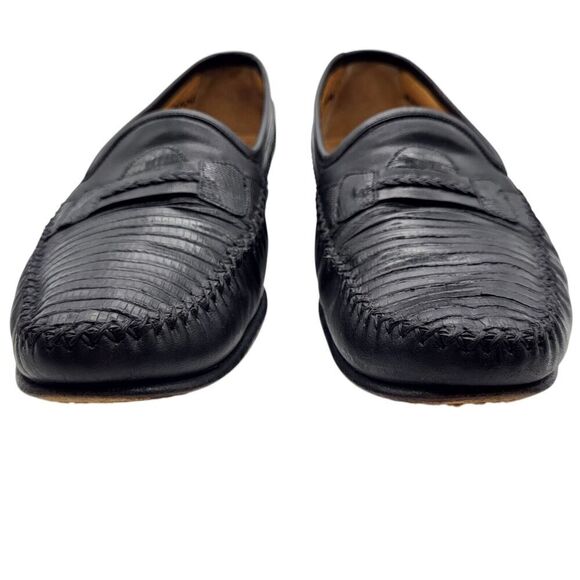 Mezlan Regan Slip On Loafer Black Men 10M Calfskin Lizard Leather Spain Business - Picture 2 of 11
